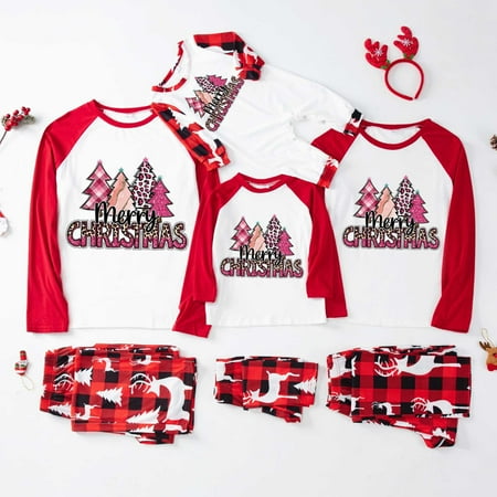 

Pxxlle Christmas Matching Family Outfit Sets Casual Long Sleeve Xmas Tops and Pants Outfits Sets Plus Size Parent and Children Two Piece Nightwear Sets for Infant