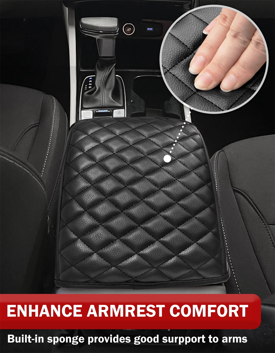 KBH Center Console Cover for Hyundai Tucson Accessories 2022-2024, Leather Armrest Cover for Car Interior, Black