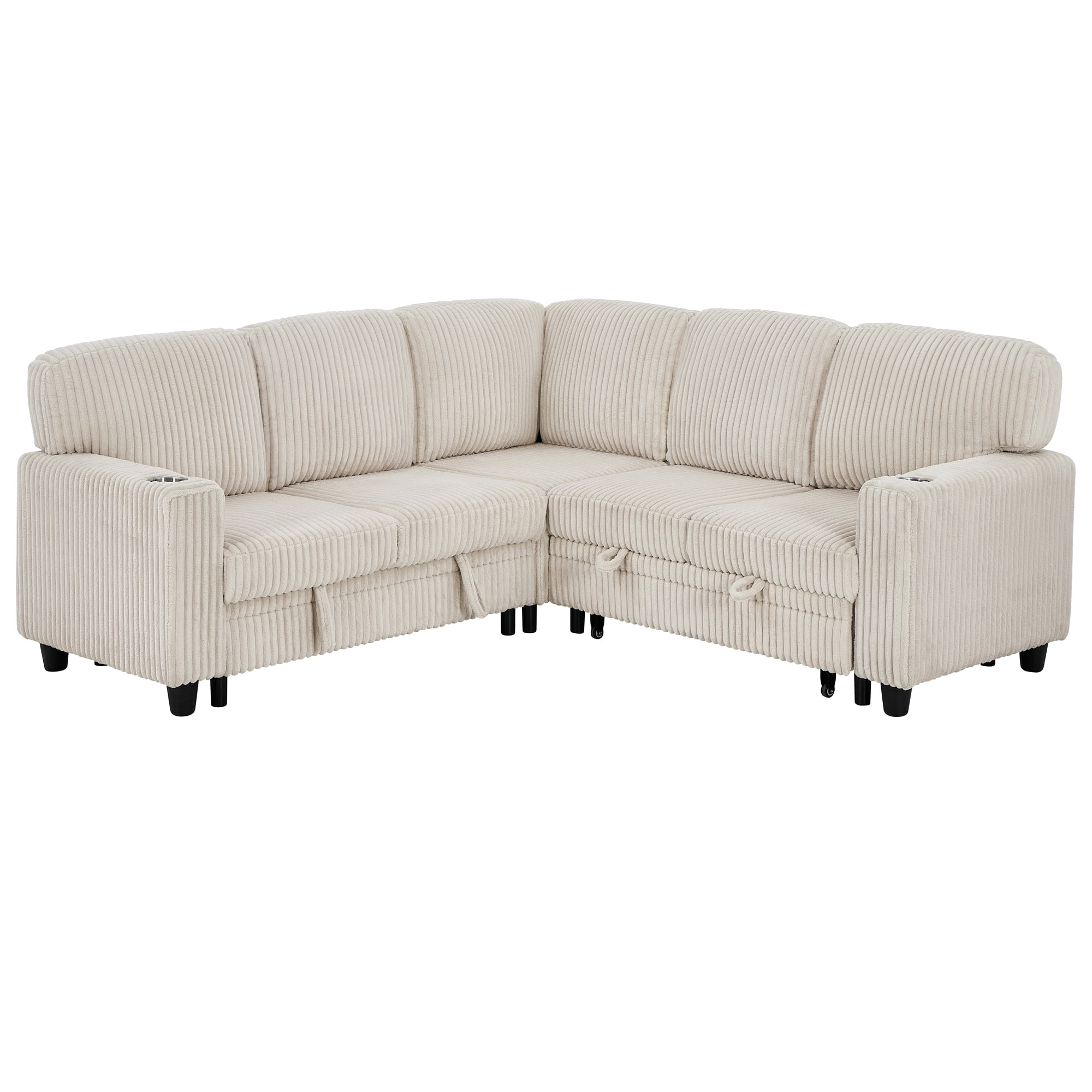 5-Seat L-Shaped Sectional Sofa with Pull-Out Bed, Reversible Chaise with Storage, Sleeper Sofa Couch Bed with USB & Type-C Charging Ports, Chenille Fabric Couch for Living Room, Apartment