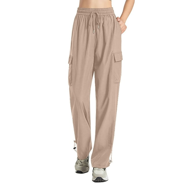 Timegard Womens Plus Size Cargo Pants Elastic High Waisted Drawstring Active Hiking Trousers with Pockets