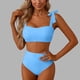 thumbnail image 1 of Trajes de baño para mujer, traje de baño de bikini de tirantes sin espalda de color liso para mujer, conjunto de bikini con bloques de color y hombros descubiertos, trajes de baño para mujer, trajes d, 1 of 5