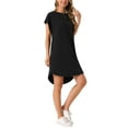 thumbnail image 4 of INSPIRE CHIC Women's Summer Short Sleeve Crew Neck with Pockets Loose Beach Mini Dress S Black, 4 of 5