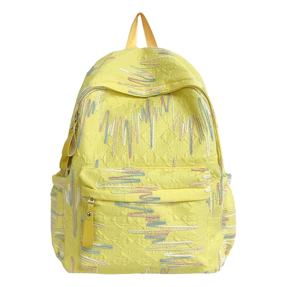 Sequin Sparkly Daypack With Plush Zipper Pull, Cute Lightweight Large Capacity Backpack For Daily Use (Yellow)