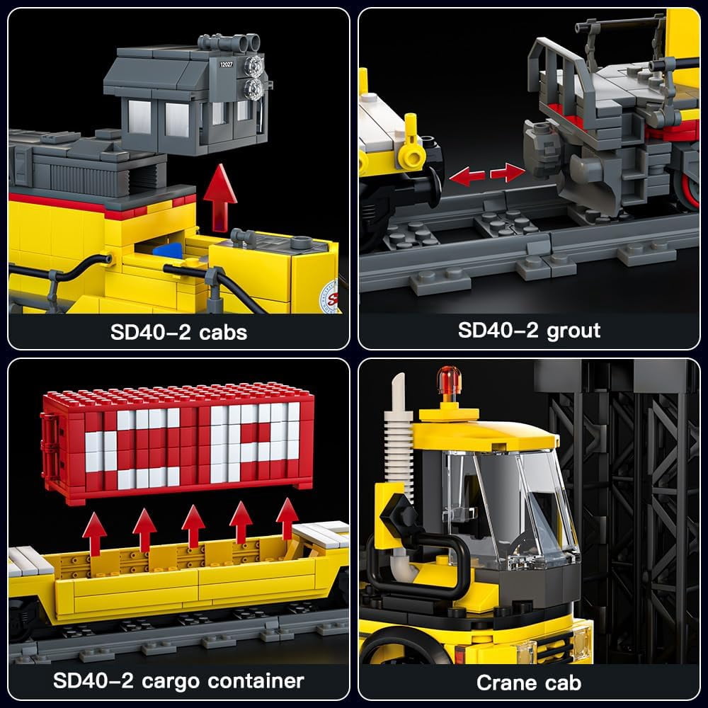 Remote Control Train Building Set, 1170pcs Diesel Locomotive Train Toy with Loop Track, Crane, Containers Semi Trailer for Assembly, Construction Model Kit for Teens and Adults (Age 14+)