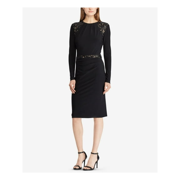 Lauren by Ralph Lauren Women's Lace-Trim Dress (8, Black)