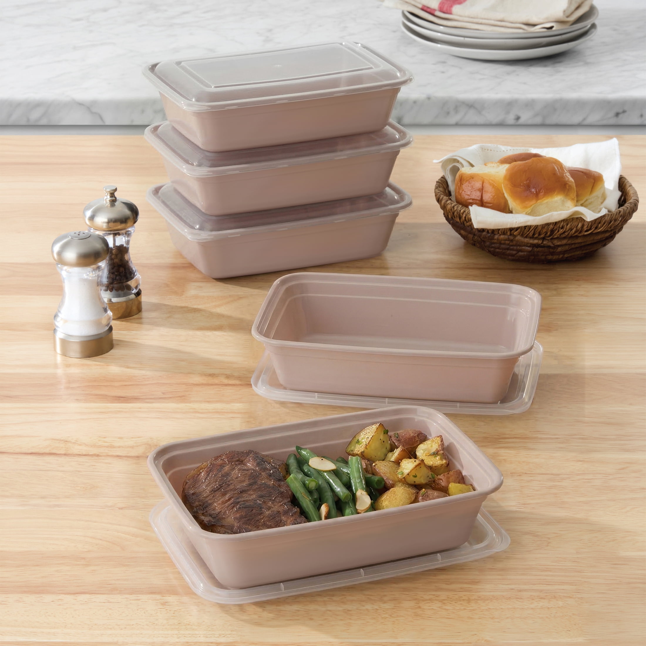 Mainstays 5-Pack 1-Compartment BPA-Free Plastic Meal Prep Food Storage Containers, 1L, Pink Blush