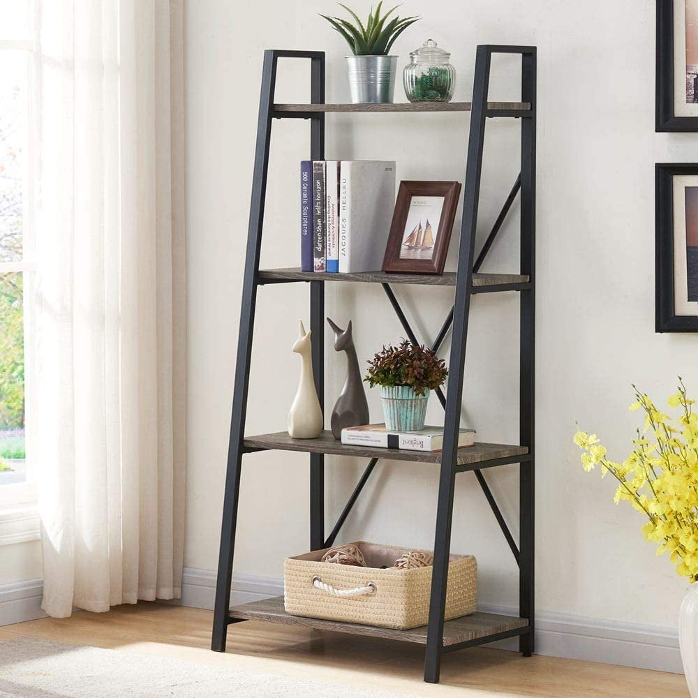 Bon Augure Ladder Shelf 4 Tier Leaning, Decorative Ladder Shelf For Living Room