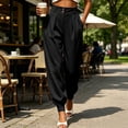 thumbnail image 5 of Women's High Waist Pleated Suit Jogger Pants Tapered Ankle Cuff Dress Trousers Loose Fit Business Casual Work Pants with Pockets Black, 5 of 6