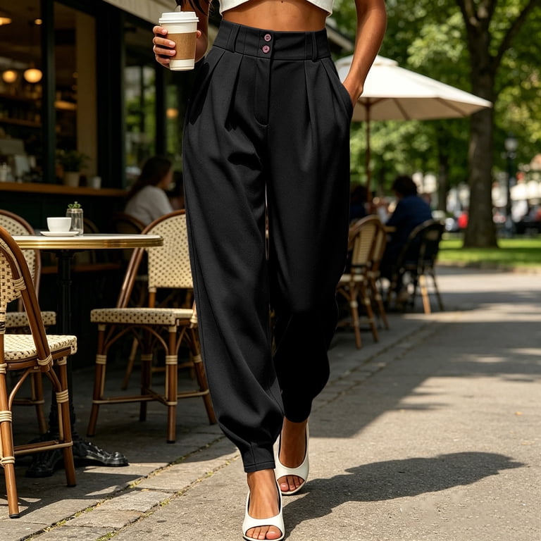 black jogger dress pants Women's High Waist Pleated Suit Tapered Ankle Cuff Trousers Loose Fit Business Casual Work Pants with Pockets Color:Black-White boots or heels color:ayana-opn-bck-mn-dress-medium-polka-brw swatch:https://www.motelrocks.com/cdn/shop/files/AYANA-OPN-BCK-MN-DRESS-MEDIUM-POLKA-BRW-5659D.jpg?v=1757903344&width=100 Selena
