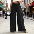 thumbnail image 5 of Bloomae Women Flowy Palazzo Pants Summer Boho Bagyy Wide Leg Elastic High Smocked Waist Casual Loose Comfy Lounge Trousers with Pockets Black L, 5 of 7