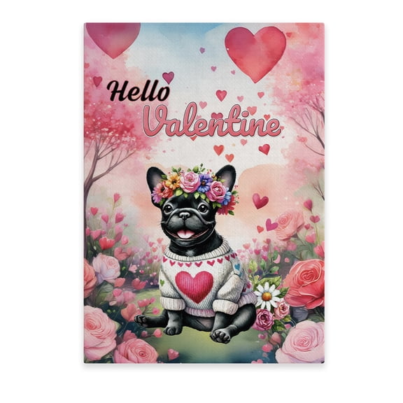 Hello Valentine’s Day French Bulldog Flower Crown Romantic Pink Floral Vertical Matte Canvas Poster Dog Lover Gifts Wall Art Home Decor - 00031