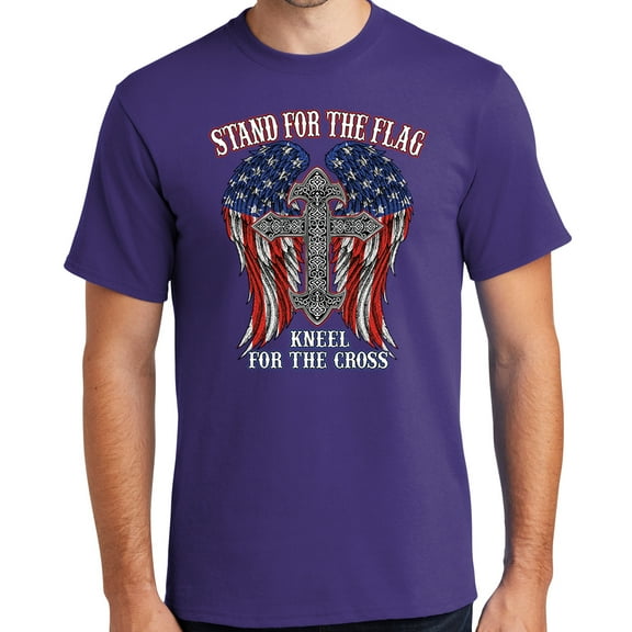 Mens Kneel for the Cross, Stand for the Flag Tee Shirt, Large Purple (TALL SIZE)