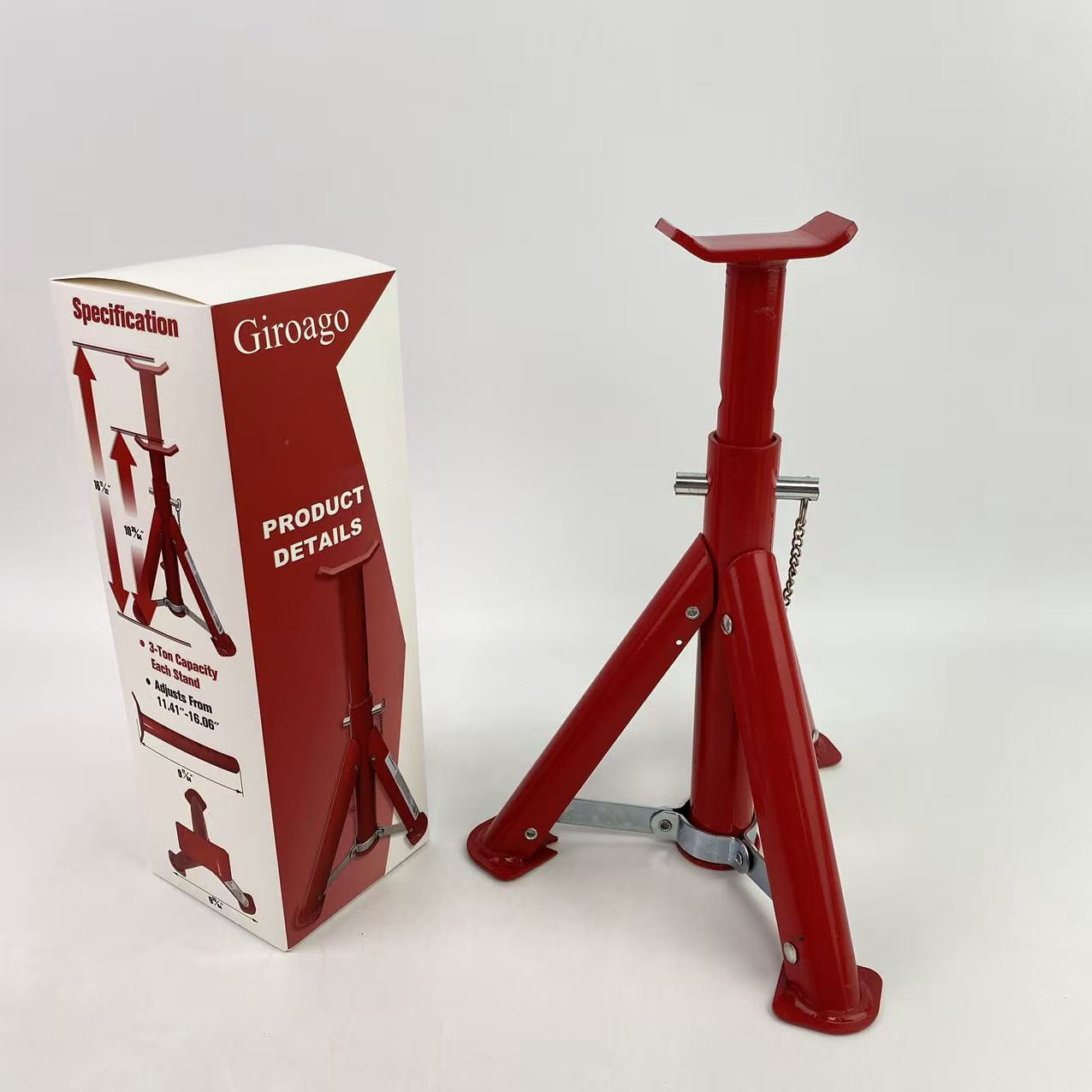 Giroago 3 Ton Heavy Duty Jack Stands - Foldable Car Jack Stand for Trucks, SUV, Pickup & UTV/ATV, 6,600LBs Capacity, Adjustable Red Safety Stands with Locking Pin