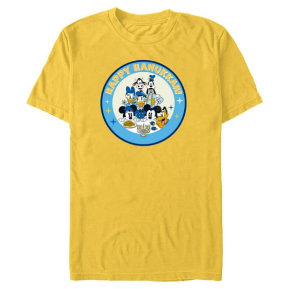 Disney Mickey & Pals Holiday Circle Happy Hanukkah! - Short Sleeve Blended T-Shirt for Adults - Customized-Yellow
