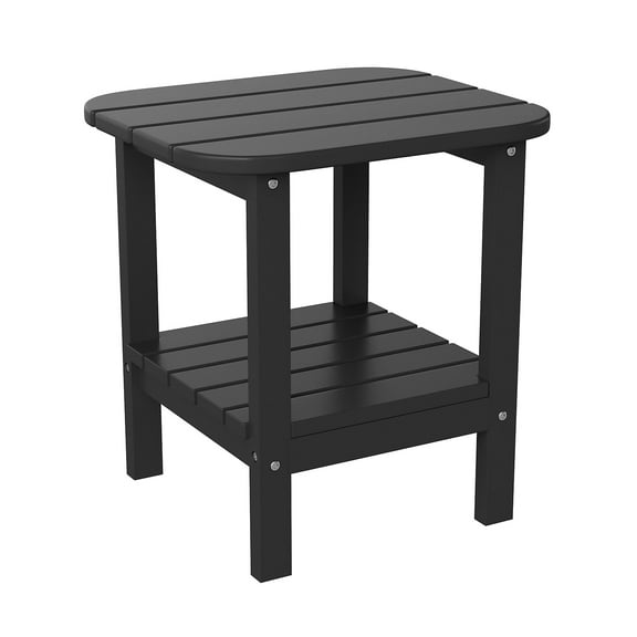 Flash Furniture HDPE 2-Tier Adirondack Side Table - All-Weather - Indoor/Outdoor Black