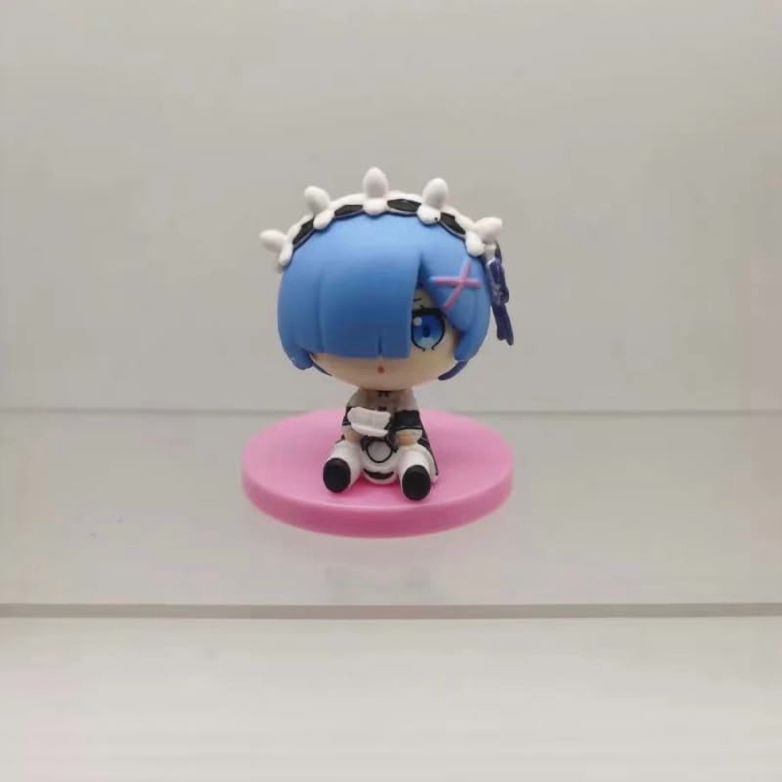 New Rem Figure, 8pc Q Version Eight Pieces Pink Base Rem Action Figure 10cm/3.9inch PVC Anime Character Statue Model Desktop Ornament Gifts