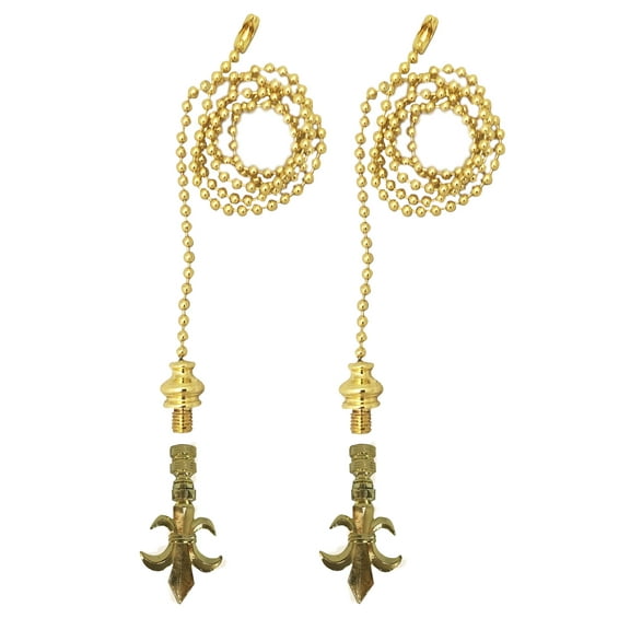 Royal Designs Fan Pull Chain with Fleur De Lis Finial – Polished Brass – Set of 2