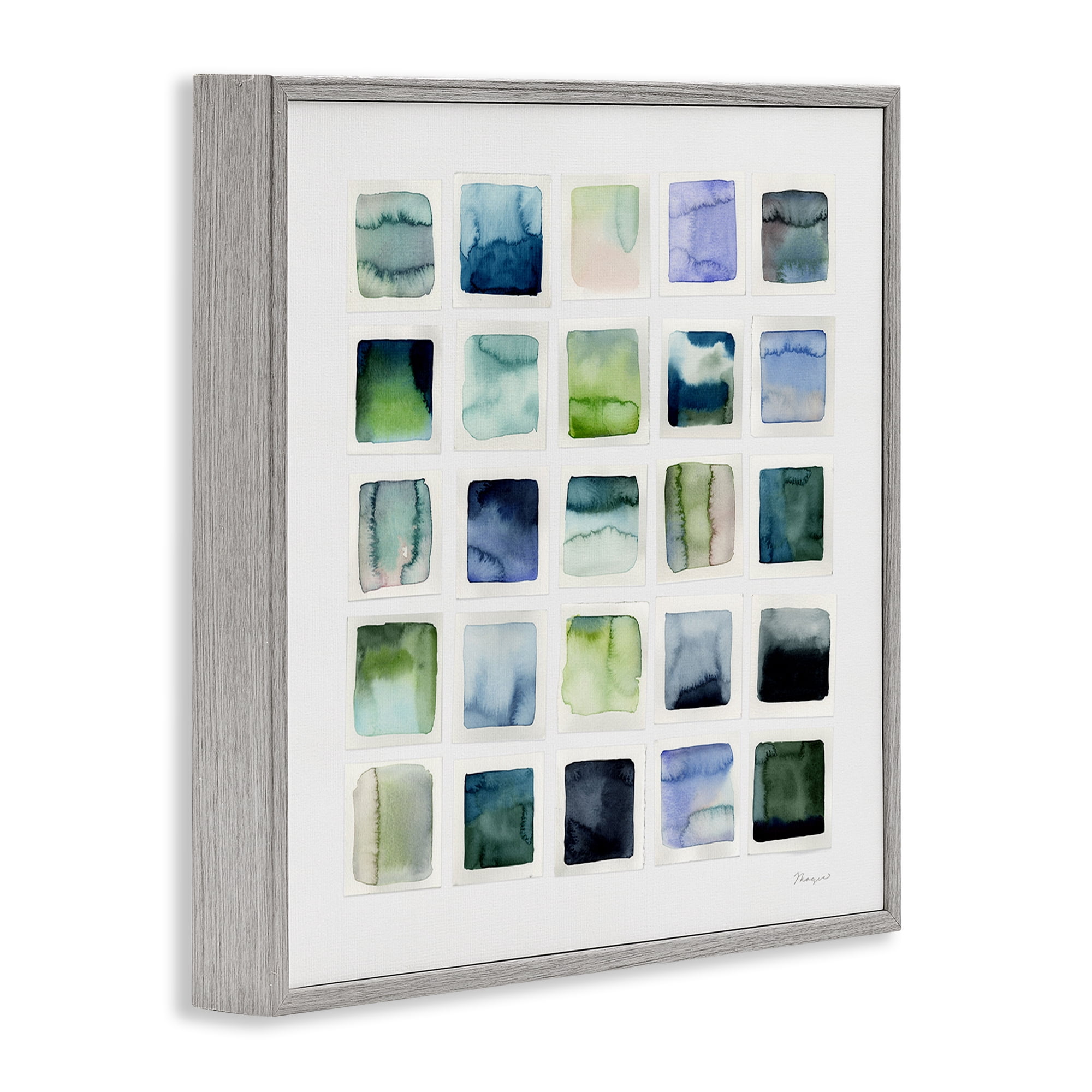 Stupell Industries Watercolor Patterned Squares Abstract Painting Gray Framed Art Print Wall Art, 24 x 24