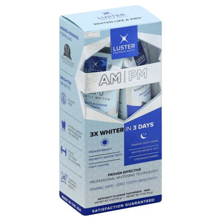 Luster Premium AM/PM Enamel-Safe & Effective Professional Teeth Whitening Dual Toothpaste, Mint, 4 (Best Safe Whitening Toothpaste)