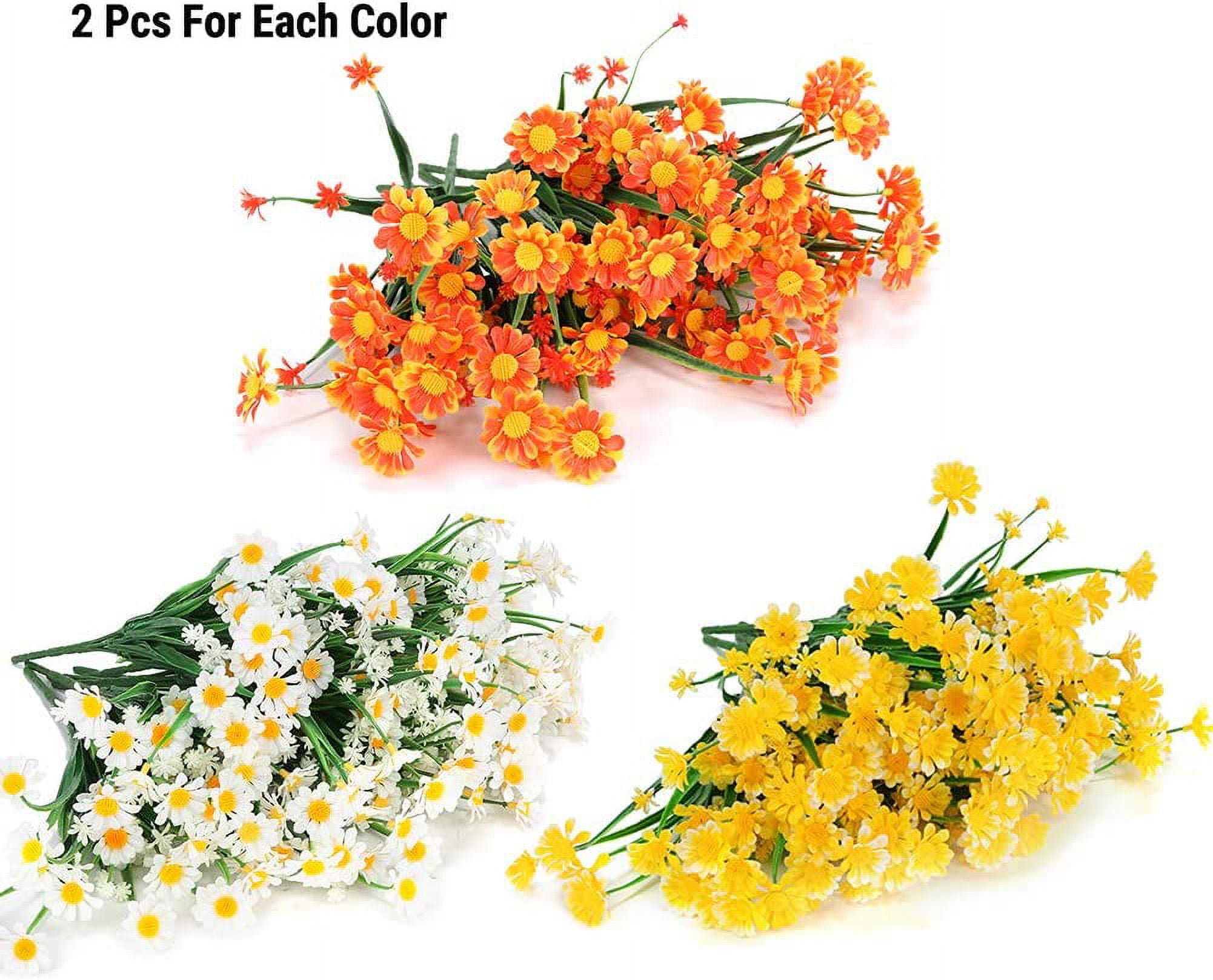 6 Bundles Outdoor Artificial Daisies Fake Flowers UV Resistant Shrubs, Faux Plastic Greenery for Indoor Outside Hanging Plants Garden Porch Window Box Home Wedding Farmhouse Decor (White)