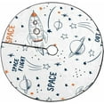 thumbnail image 1 of RYLABLUE Space Rockets Planets Stars Xmas Christmas Tree Skirt Stand Mat for Holiday Party Decoration Indoor Outdoor 48 inches, 1 of 3