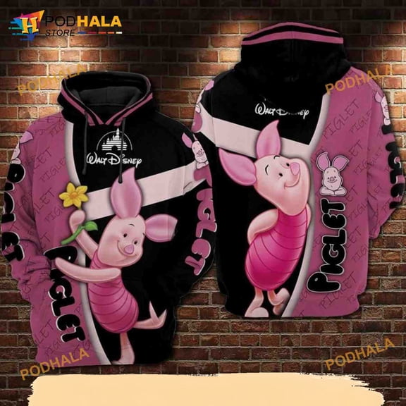 Piglet Flower Cartoon Winnie The Pooh All Over Print 3D Hoodie