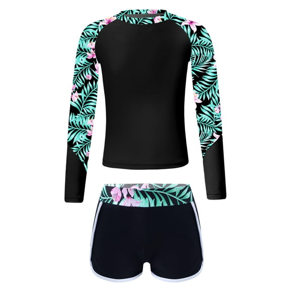 Zaldita Kids Girls Printed Swimwear Long Sleeve Top with Shorts Rash Guard UPF 50  Swimsuit Lily 14