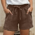 thumbnail image 2 of vigerkar Womens Linen Shorts,2025 Summer Shorts for Women Comfy Drawstring Beach Short Pants with Pockets Brown, M, 2 of 6