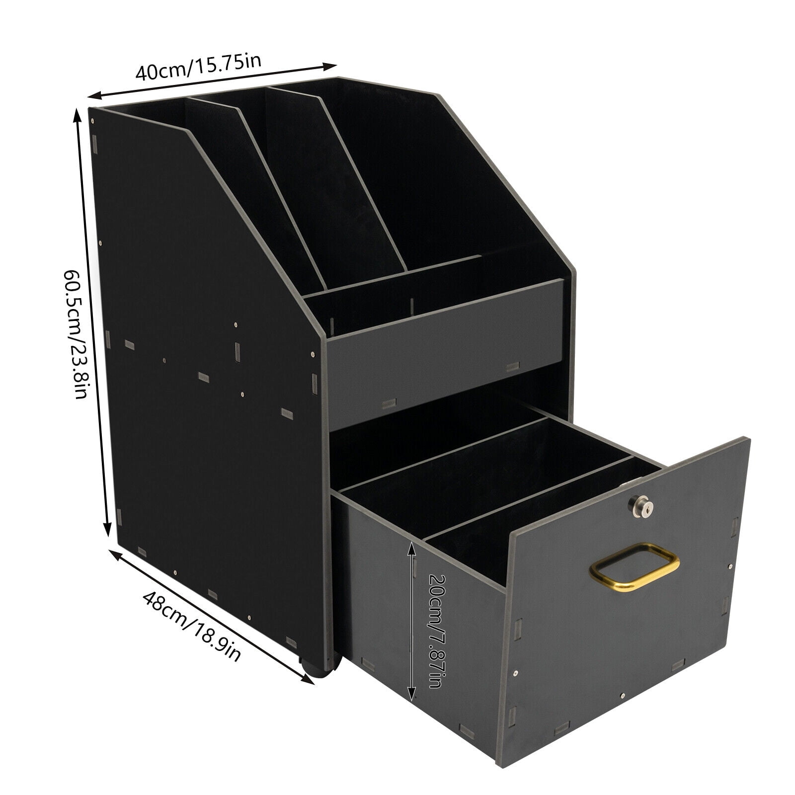 Mobile File Organizer W/Lock Under Desk Rolling File Cabinets Wood File Holder Black