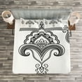 thumbnail image 3 of Ambesonne Folk Quilted Bedspread Set 3 Pcs, Floral Pattern Doodle Ornate, King Size, White and Black, 3 of 3