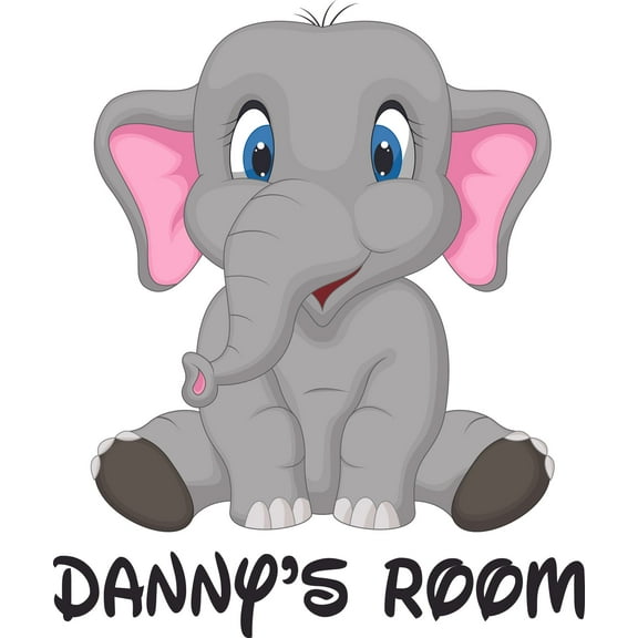 Cute Elephant Baby Animal Cartoon Customized Wall Decal - Custom Vinyl Wall Art - Personalized Name - Baby Girls Boys Kids Bedroom Wall Decal Room Decor Wall Stickers Decoration Size (40x35 inch)
