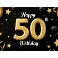 thumbnail image 4 of Black Background Glittery Golden Happy 50th Birthday Banner Balloons Crowns Cakes Stars Party Supplies Photography Props Birthday Decoration Decor Backdrop, 4 of 7