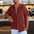 thumbnail image 2 of ZCFZJW Mens Summer Linen Shirts Lightweight Short Sleeve Casual Shirts Button Down Shirt Beach Summer Wedding Vacation Shirt for Men Wine M, 2 of 6