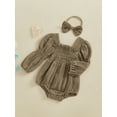 thumbnail image 5 of Miaouyo Infant Baby Girls Spring Fall Romper 0 3 6 12 18 Months Long Sleeve Square Neck Solid Color Romper with Headband, 5 of 9