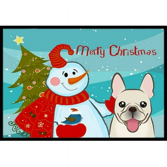 Caroline's Treasures BB1858MAT Snowman with French Bulldog Door Mat, Indoor Rug or Outdoor Welcome Mat 18x27 Doormat ,