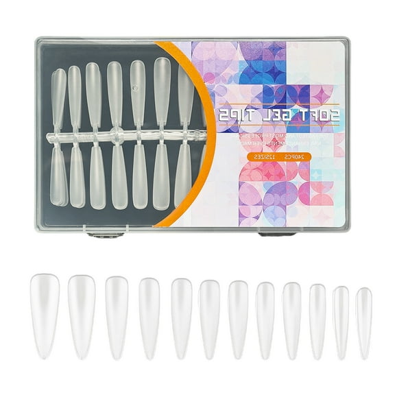 KUFptva 240Pcs Pre Etched Clear Fake Nails Tips Gel Nails Tips 12 Sizes Full Covers False Nails Almond/Stilettos Press On Nails