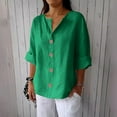 thumbnail image 2 of Bvxeep Women's Solid Color V-Neck 3/4 Sleeveloose Linen Button Top, 2 of 8