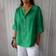 thumbnail image 2 of Camisas de manga larga,Blusa de mujer con escote en V, manga 3/4, aspecto de lino, corte holgado, botones, poliéster, ropa informal, sopatenor, 2 of 9