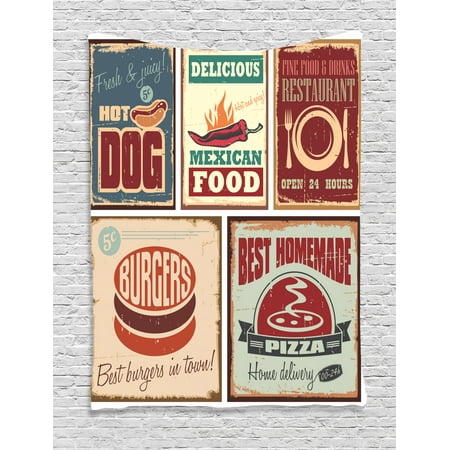 Retro Tapestry, Nostalgic Tin Signs and Mexican Food Prints Aged Advertising Logo Style Artistic Design, Wall Hanging for Bedroom Living Room Dorm Decor, Multi, by (Best Way To Advertise In Mexico)