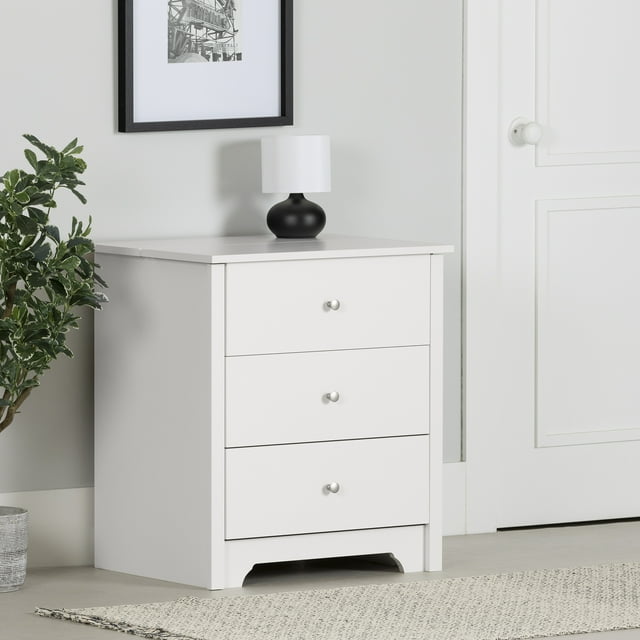 South Shore Vito Nightstand with Charging Station and Drawers for Adult, in Pure White