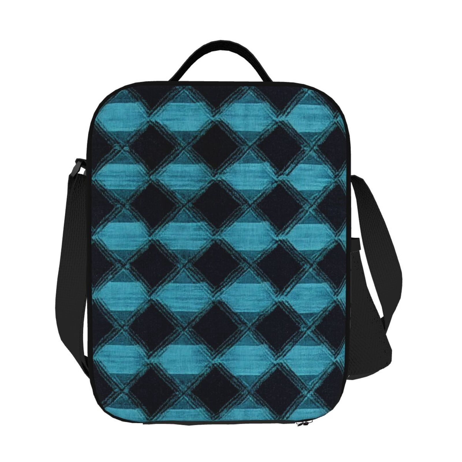 Thermal Insulation One Shoulder Portable Bento Bag Can Be Reused 8×10.5in For Carrying Drinks Bento Box Fruit Snacks Argyle Plaid Darkturquoise_3