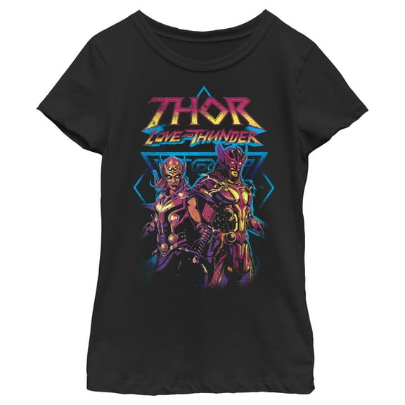 Girl's Marvel: Thor: Love and Thunder Distressed Main Characters Graphic Tee Black Large