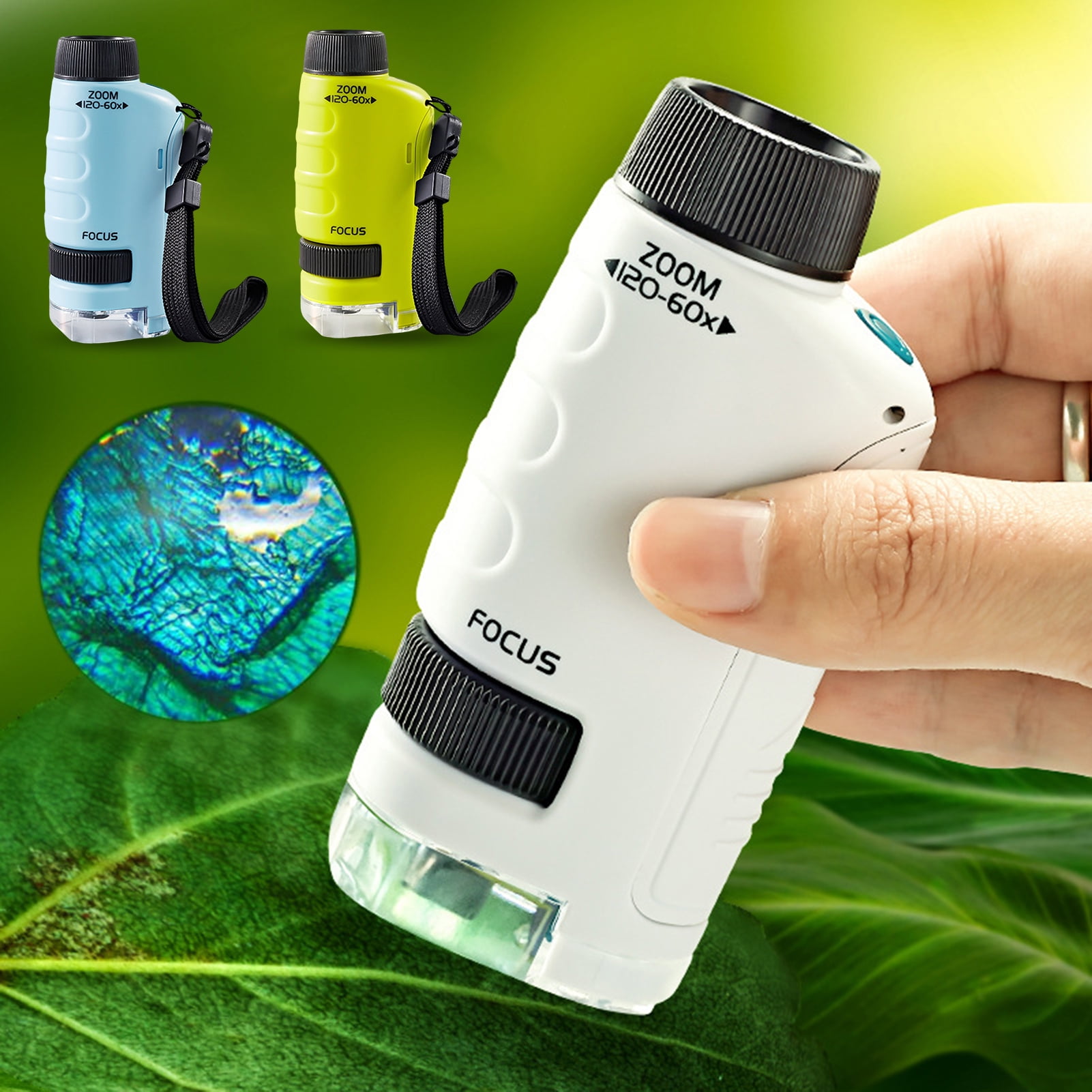 Pocket Mini Microscope Loupe Handheld Led With Light Zoom Adjustable Focal