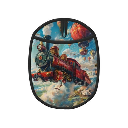 

Pofeuu Beautiful Red Train Hot Air Balloon Print Silicone Pot Mat Mitten With Hanging Loop Heat Resistant Oven Mitts Non-Slip Bbq Baking Smoking Potholders