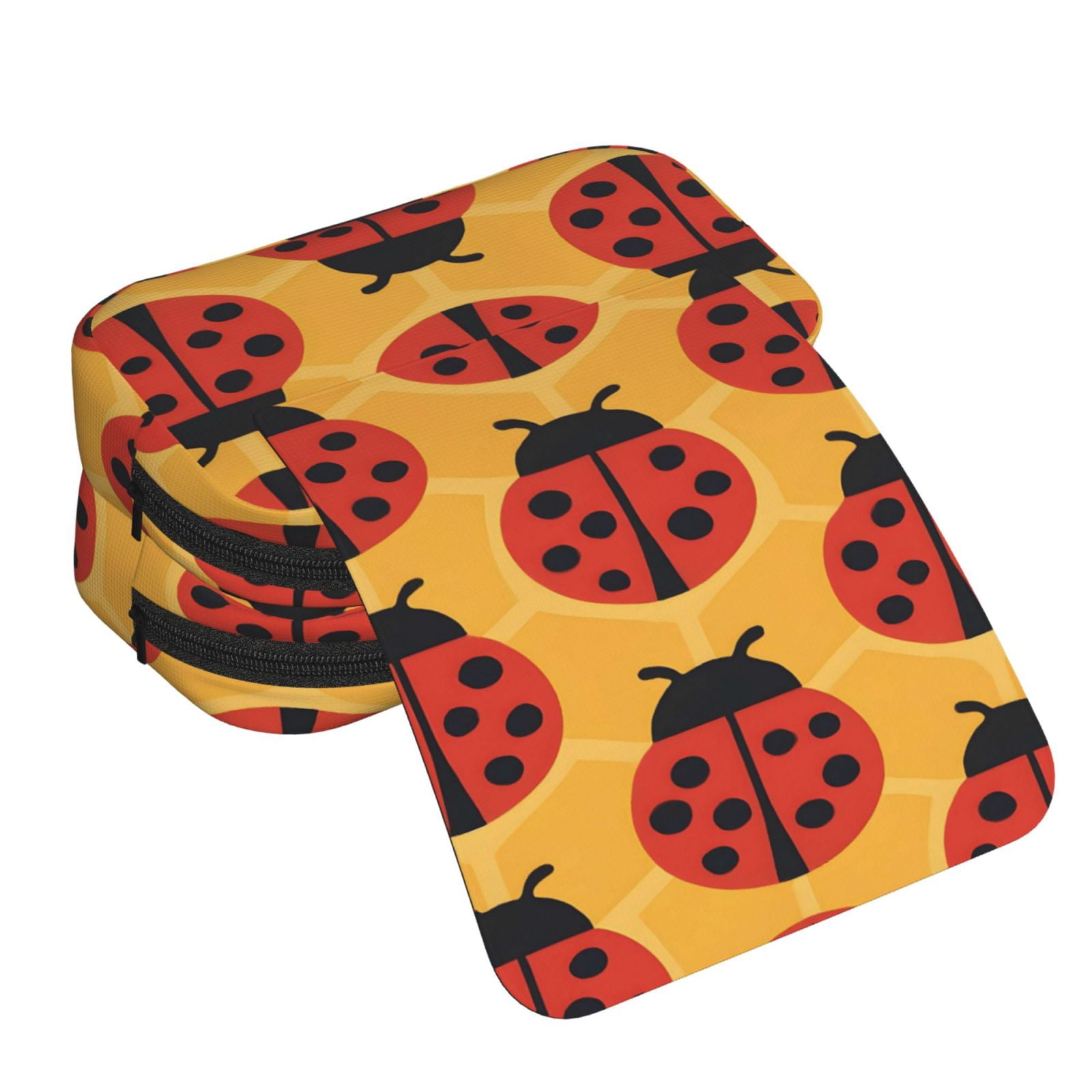 Large-Capacity Flip-Top Double-Layer Pencil Case, Multi-Functional Pocket Pen Case, Durable Stationery Organizer Ladybug On An Orange Background