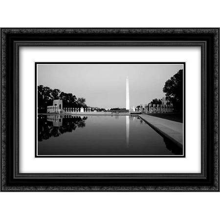 Reflecting pool on the National Mall with the Washington Monument reflected, Washington, D.C. - Blac 2x Matted 24x18 Black Ornate Framed Art Print by Highsmith,
