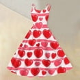 thumbnail image 2 of LWavelet Valentine's 2026 Spaghetti Strap Pink-White Stripe Dress for Women, Red-Pink Heart Pattern Fitted Waist Flared Sundresses Red XL, 2 of 4