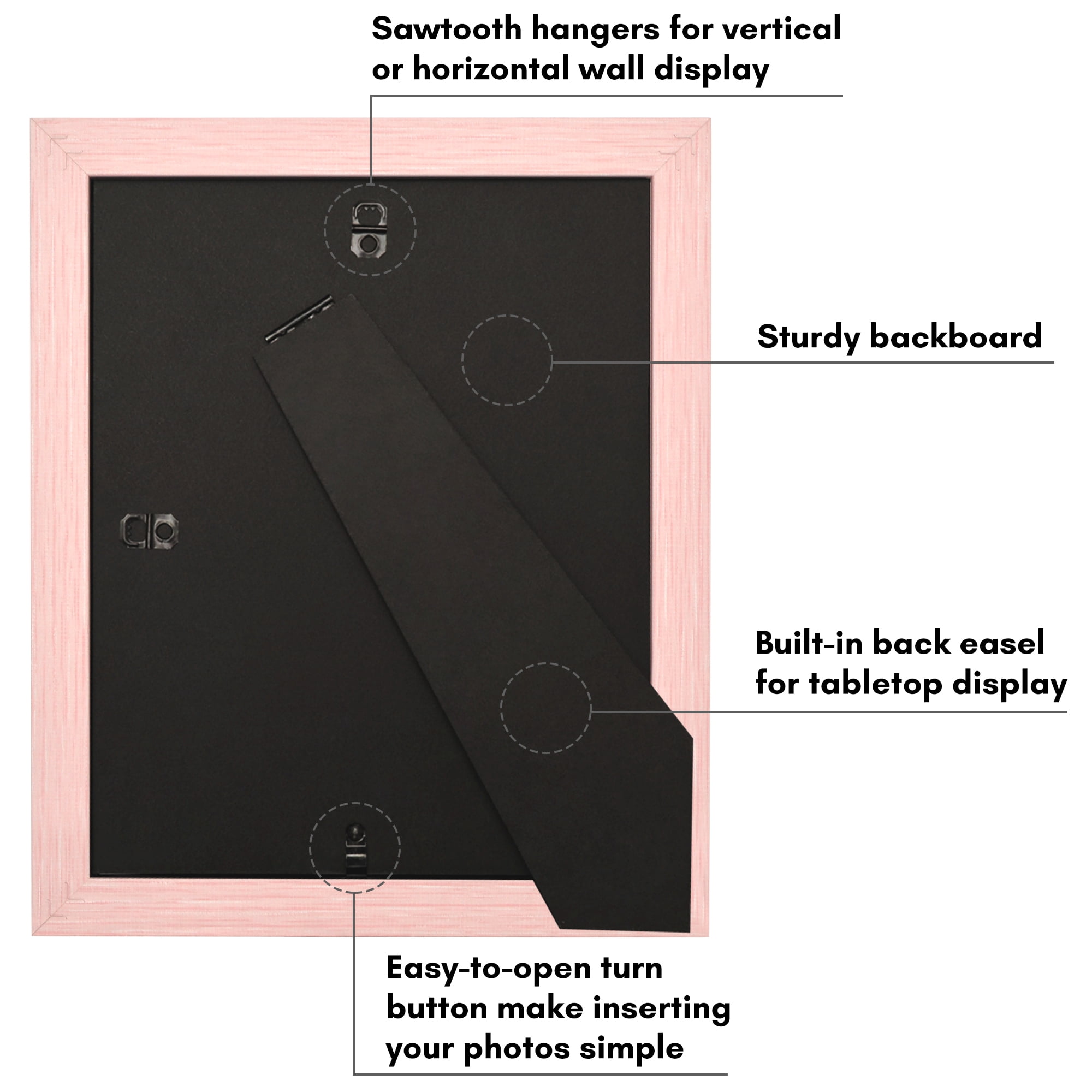 Americanflat 8x10 Picture Frame with Shatter-Resistant Glass Fits 5x7 with Mat Display Photo Hudson Distressed - Pink