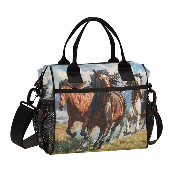 Horses Run Grassland Cooler Bag Lunch Bag Soft Cooler Cooling Tote Insulated Lunch Box for Adult Men Women