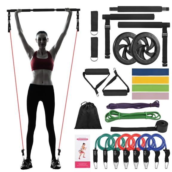 Pilates 180lbs Band Kit Multifunctional Pilates Bar Kit Full Body Workout Equipment Exercise Bar Tool
